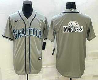 Mens Seattle Mariners Big Logo Gray Stitched MLB Cool Base Jersey->seattle mariners->MLB Jersey